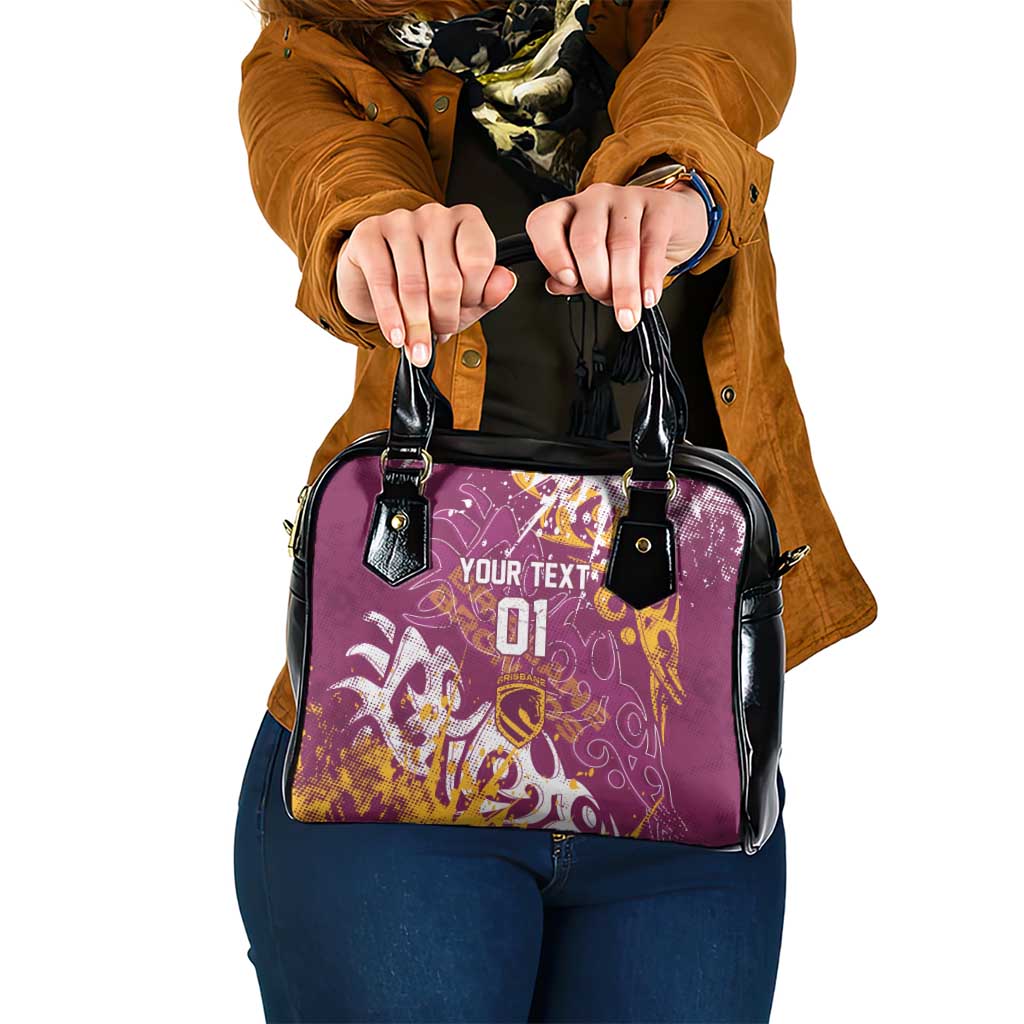 Personalized Brisbane Broncos Rugby Shoulder Handbag Urban Street Graffiti Style - Distressed Splatter Elements