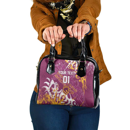 Personalized Brisbane Broncos Rugby Shoulder Handbag Urban Street Graffiti Style - Distressed Splatter Elements