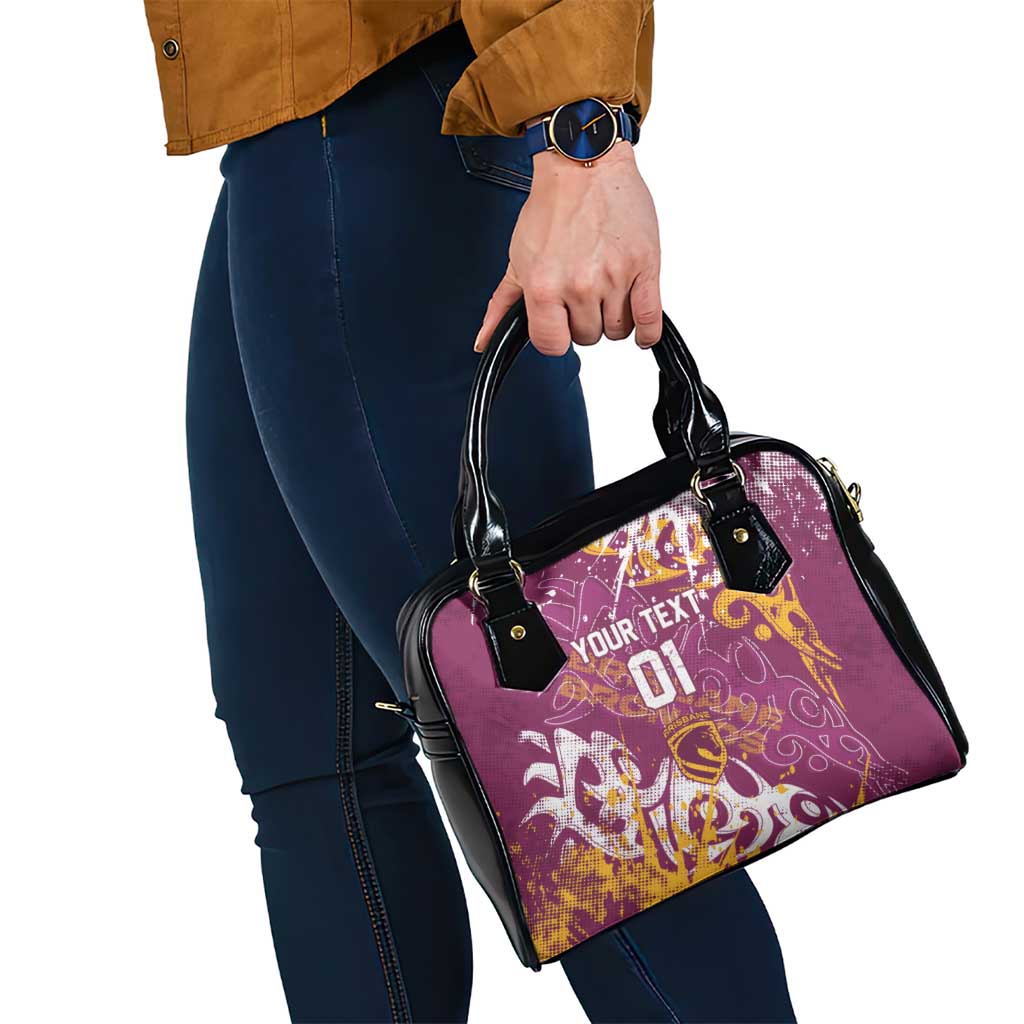 Personalized Brisbane Broncos Rugby Shoulder Handbag Urban Street Graffiti Style - Distressed Splatter Elements