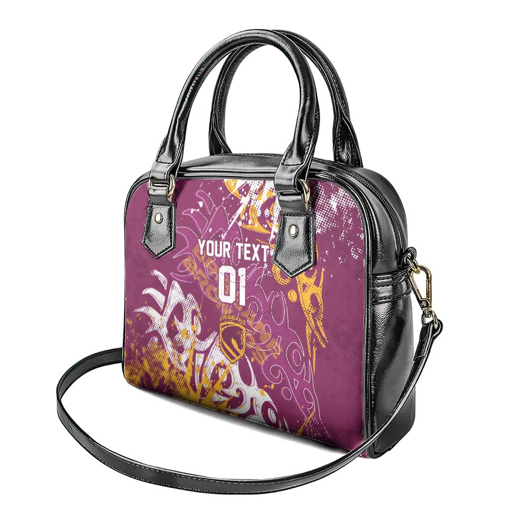 Personalized Brisbane Broncos Rugby Shoulder Handbag Urban Street Graffiti Style - Distressed Splatter Elements