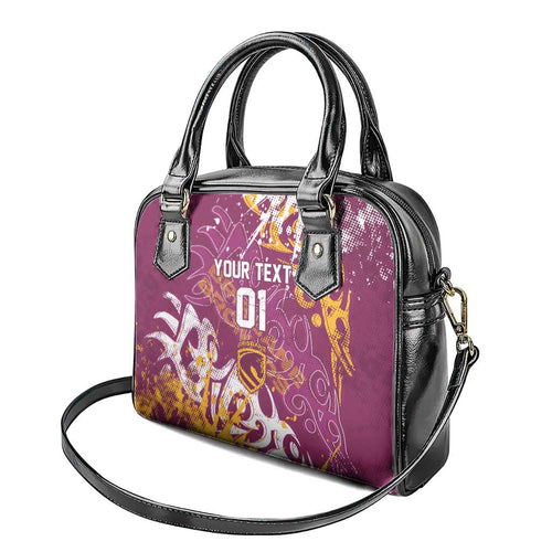 Personalized Brisbane Broncos Rugby Shoulder Handbag Urban Street Graffiti Style - Distressed Splatter Elements