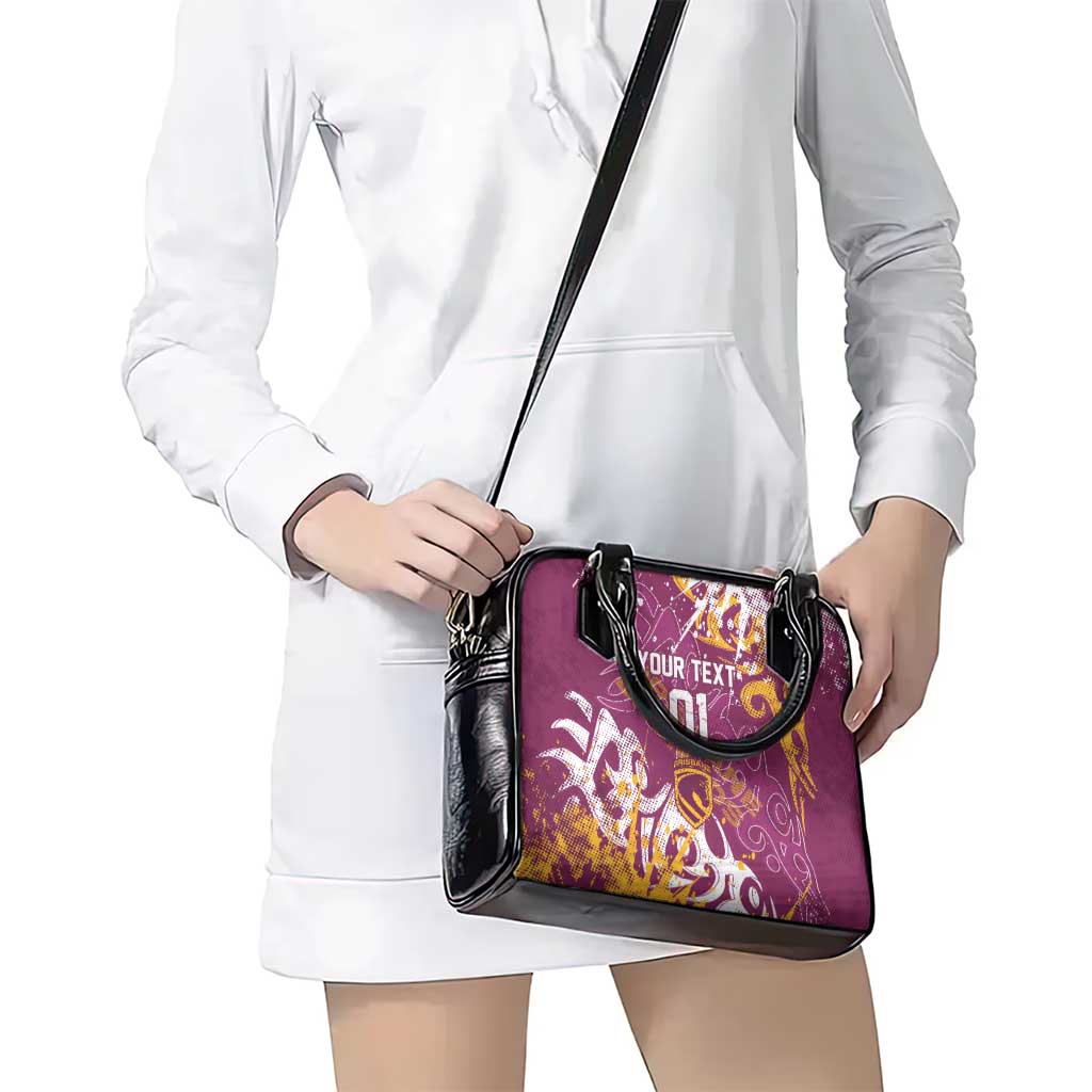 Personalized Brisbane Broncos Rugby Shoulder Handbag Urban Street Graffiti Style - Distressed Splatter Elements