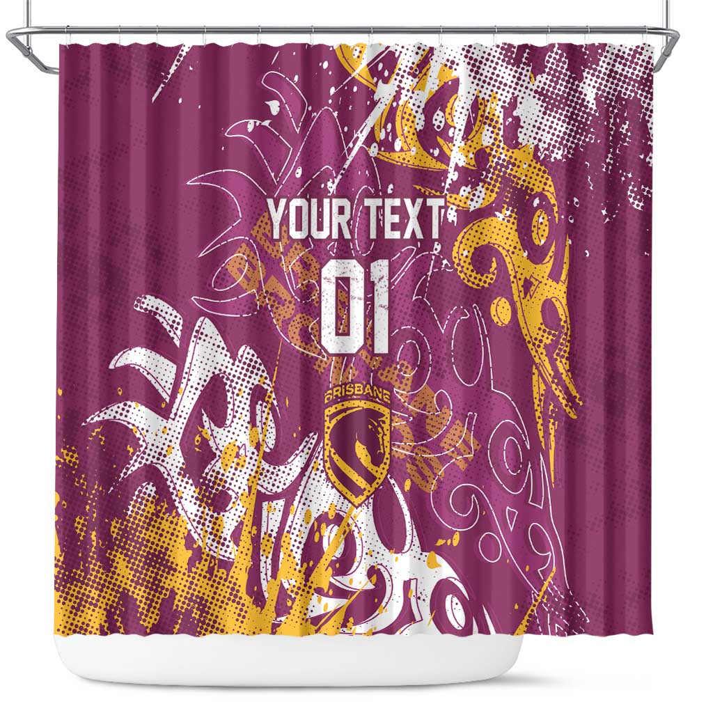 Personalized Brisbane Broncos Rugby Shower Curtain Urban Street Graffiti Style - Distressed Splatter Elements