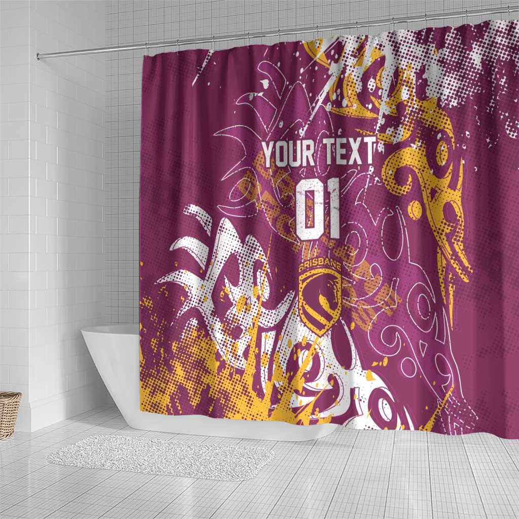 Personalized Brisbane Broncos Rugby Shower Curtain Urban Street Graffiti Style - Distressed Splatter Elements