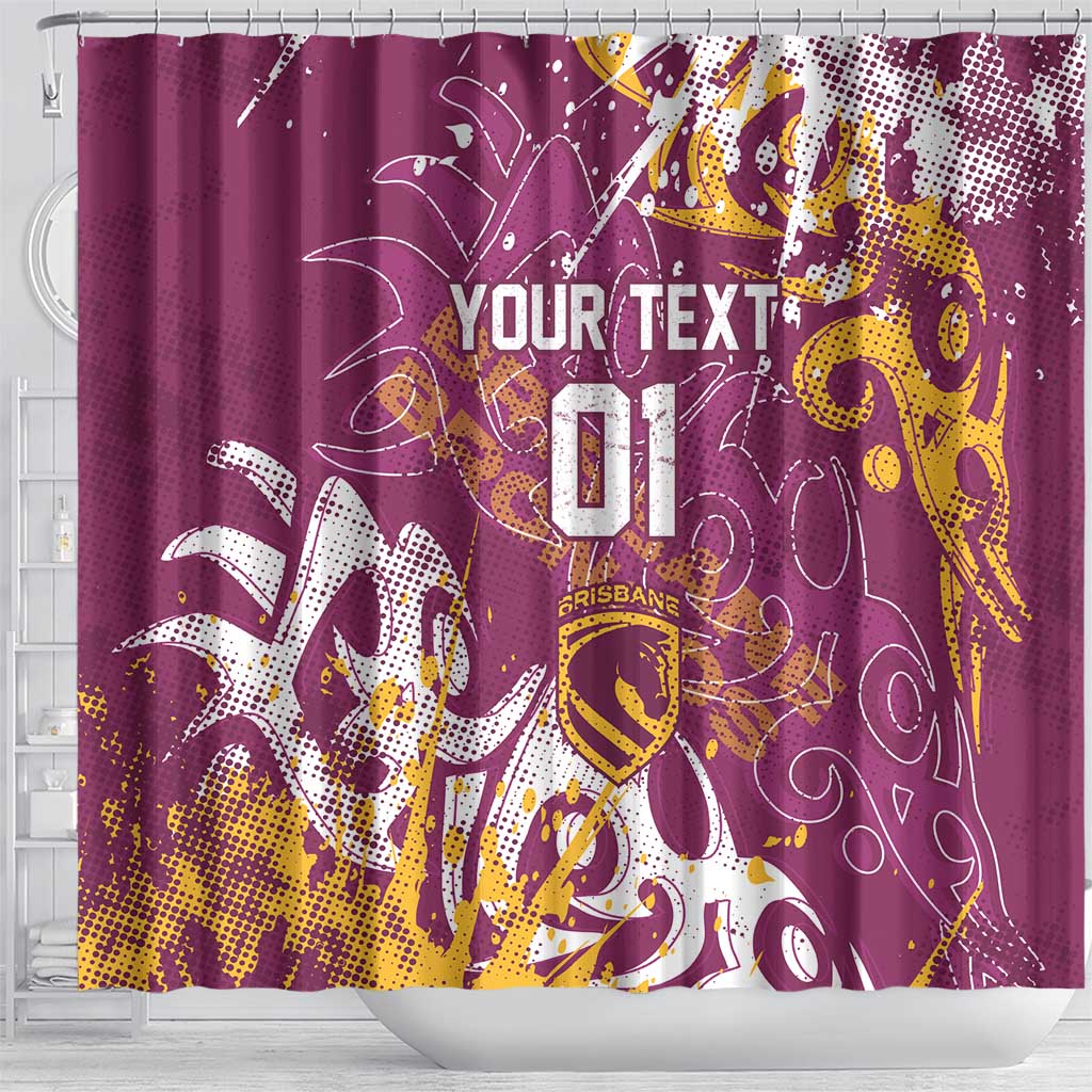 Personalized Brisbane Broncos Rugby Shower Curtain Urban Street Graffiti Style - Distressed Splatter Elements