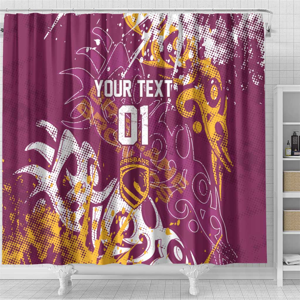 Personalized Brisbane Broncos Rugby Shower Curtain Urban Street Graffiti Style - Distressed Splatter Elements