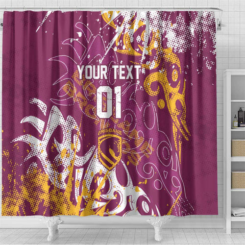 Personalized Brisbane Broncos Rugby Shower Curtain Urban Street Graffiti Style - Distressed Splatter Elements