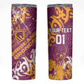 Personalized Brisbane Broncos Rugby Skinny Tumbler Urban Street Graffiti Style - Distressed Splatter Elements