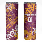 Personalized Brisbane Broncos Rugby Skinny Tumbler Urban Street Graffiti Style - Distressed Splatter Elements