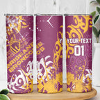 Personalized Brisbane Broncos Rugby Skinny Tumbler Urban Street Graffiti Style - Distressed Splatter Elements