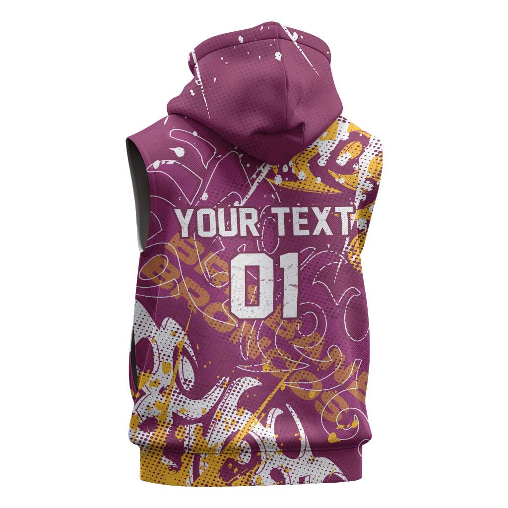 Personalized Brisbane Broncos Rugby Sleeveless Hoodie Urban Street Graffiti Style - Distressed Splatter Elements