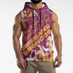 Personalized Brisbane Broncos Rugby Sleeveless Hoodie Urban Street Graffiti Style - Distressed Splatter Elements