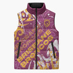 Personalized Brisbane Broncos Rugby Sleeveless Puffer Jacket Urban Street Graffiti Style - Distressed Splatter Elements
