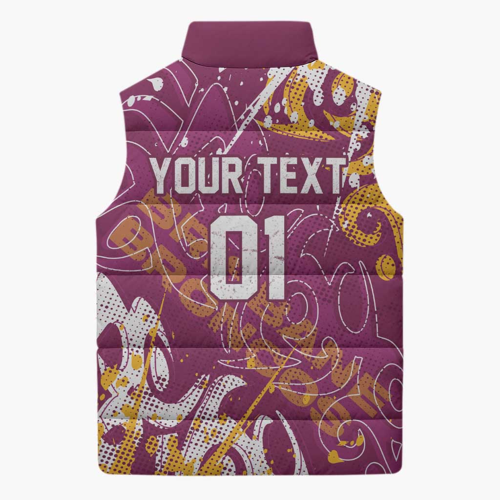 Personalized Brisbane Broncos Rugby Sleeveless Puffer Jacket Urban Street Graffiti Style - Distressed Splatter Elements