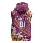 Personalized Brisbane Broncos Rugby Sleeveless Zip Hoodie Urban Street Graffiti Style - Distressed Splatter Elements