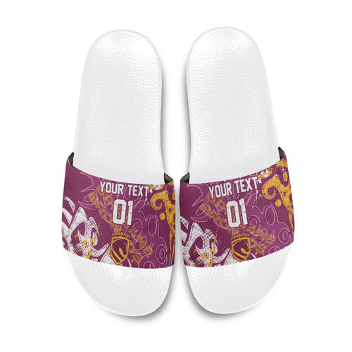 Personalized Brisbane Broncos Rugby Slide Sandals Urban Street Graffiti Style - Distressed Splatter Elements