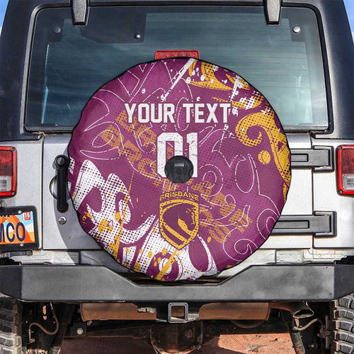Personalized Brisbane Broncos Rugby Spare Tire Cover Urban Street Graffiti Style - Distressed Splatter Elements