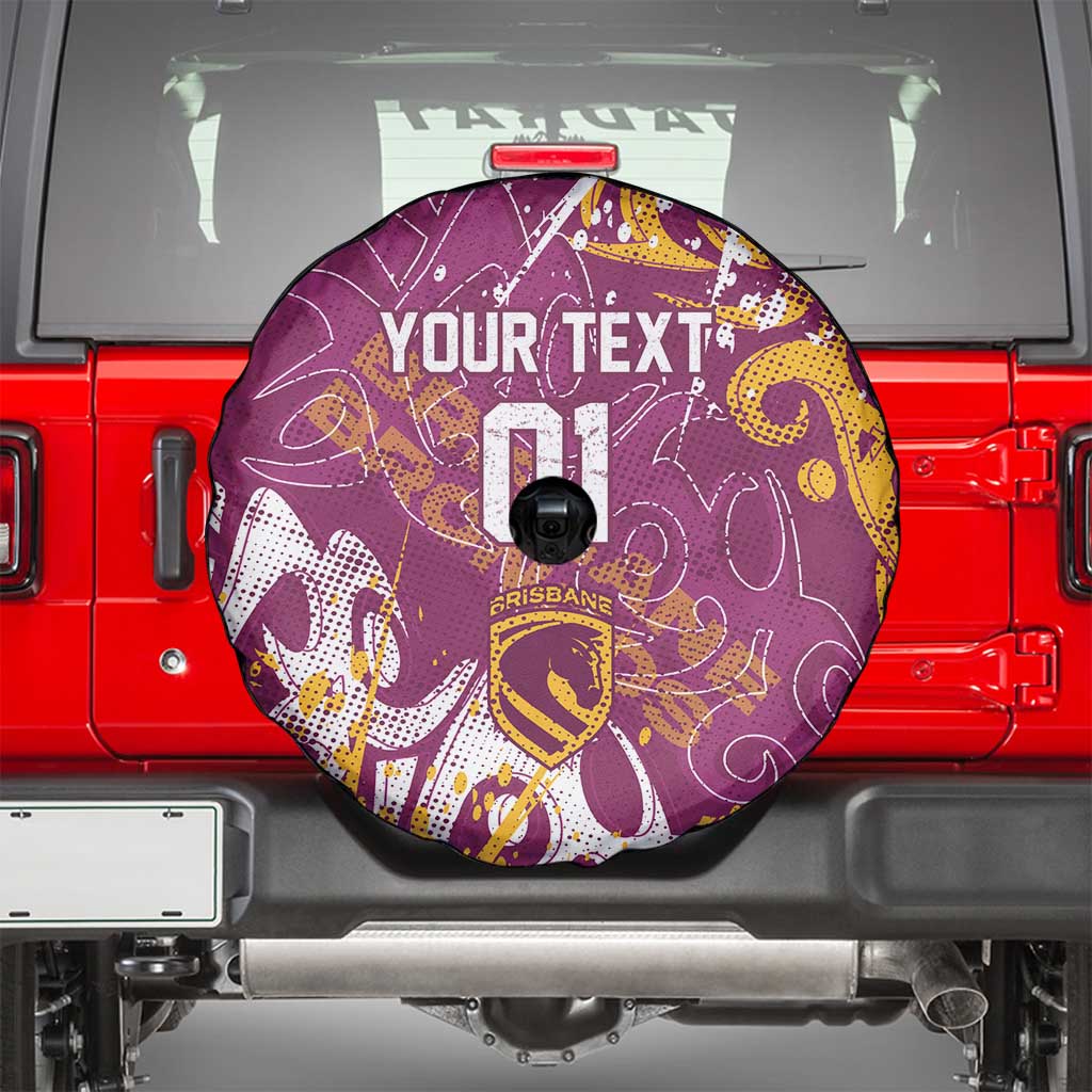 Personalized Brisbane Broncos Rugby Spare Tire Cover Urban Street Graffiti Style - Distressed Splatter Elements