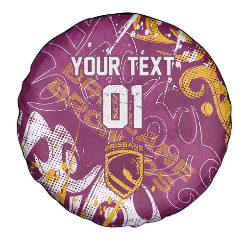 Personalized Brisbane Broncos Rugby Spare Tire Cover Urban Street Graffiti Style - Distressed Splatter Elements