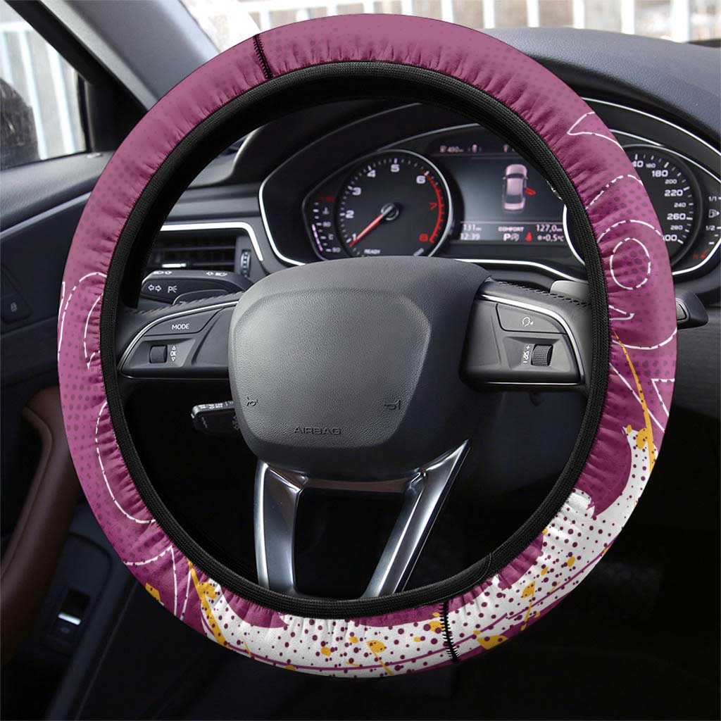 Brisbane Broncos Rugby Steering Wheel Cover Urban Street Graffiti Style - Distressed Splatter Elements