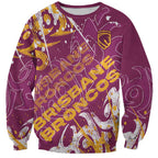 Personalized Brisbane Broncos Rugby Sweatshirt Urban Street Graffiti Style - Distressed Splatter Elements