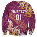 Personalized Brisbane Broncos Rugby Sweatshirt Urban Street Graffiti Style - Distressed Splatter Elements