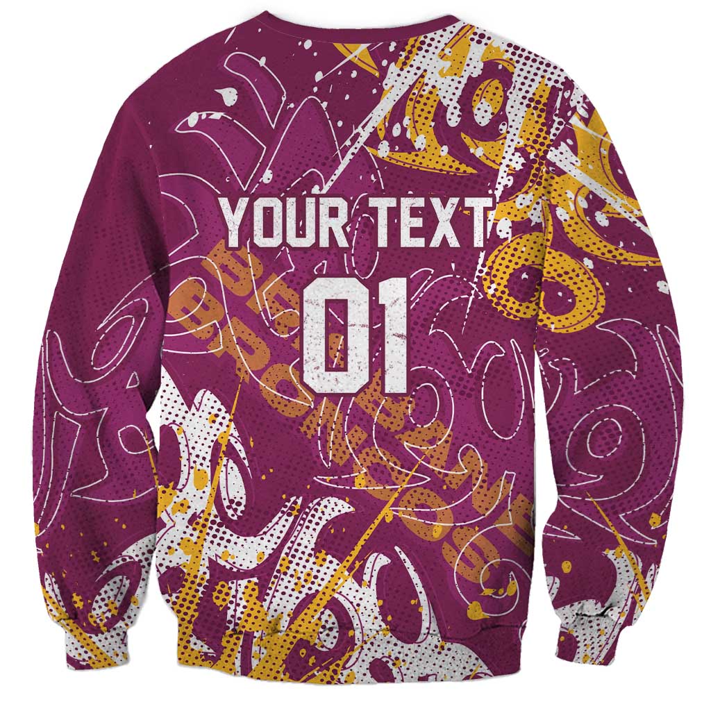 Personalized Brisbane Broncos Rugby Sweatshirt Urban Street Graffiti Style - Distressed Splatter Elements