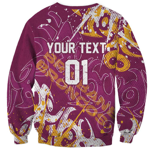 Personalized Brisbane Broncos Rugby Sweatshirt Urban Street Graffiti Style - Distressed Splatter Elements