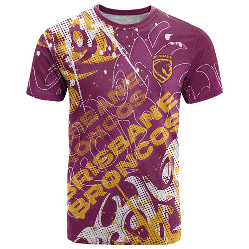 Personalized Brisbane Broncos Rugby T Shirt Urban Street Graffiti Style - Distressed Splatter Elements