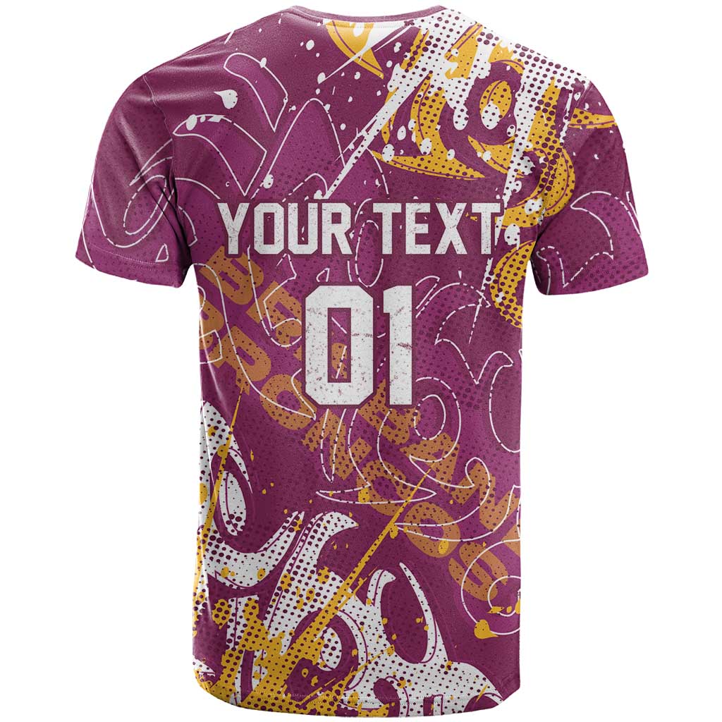 Personalized Brisbane Broncos Rugby T Shirt Urban Street Graffiti Style - Distressed Splatter Elements
