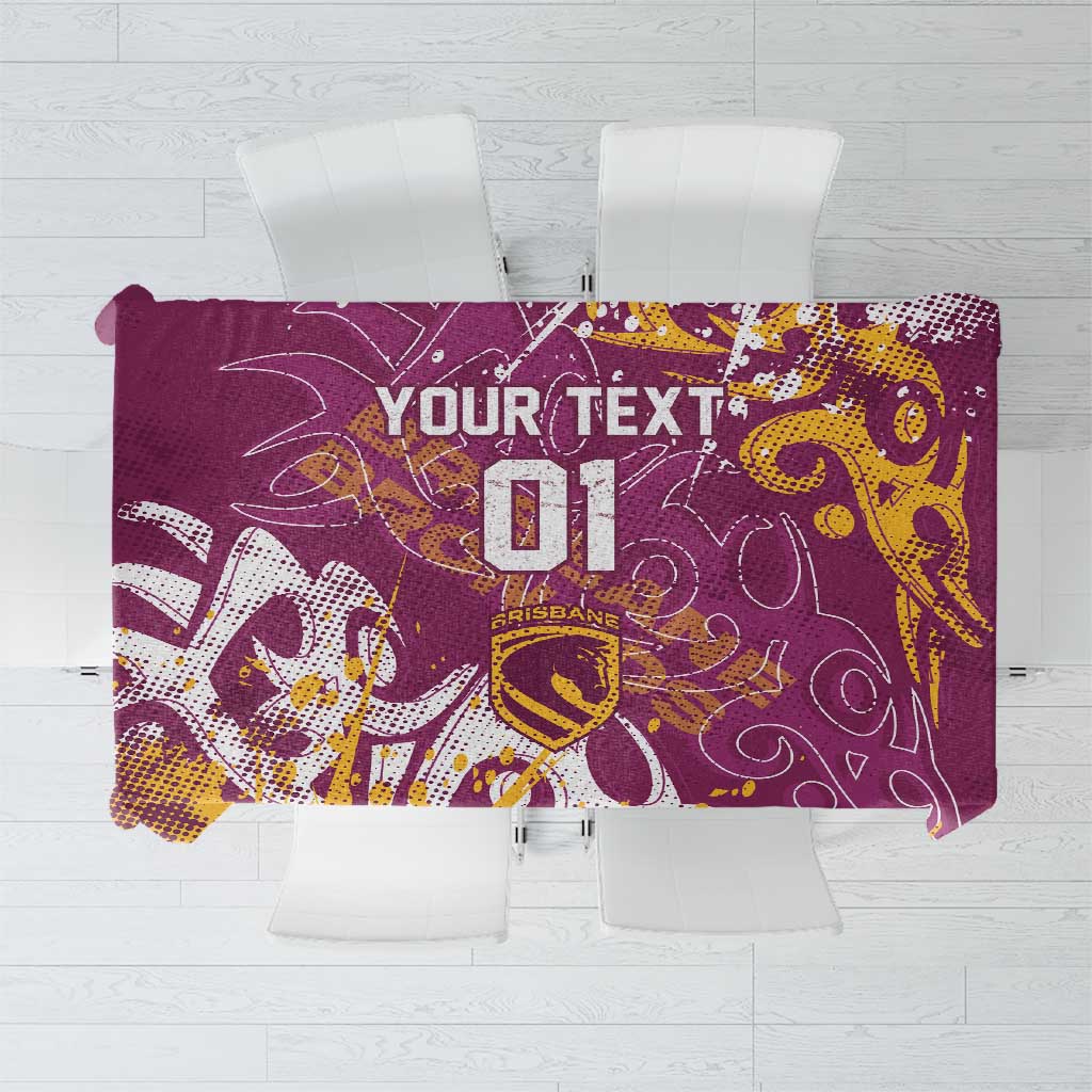 Personalized Brisbane Broncos Rugby Tablecloth Urban Street Graffiti Style - Distressed Splatter Elements