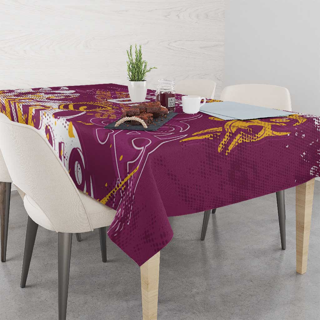 Personalized Brisbane Broncos Rugby Tablecloth Urban Street Graffiti Style - Distressed Splatter Elements