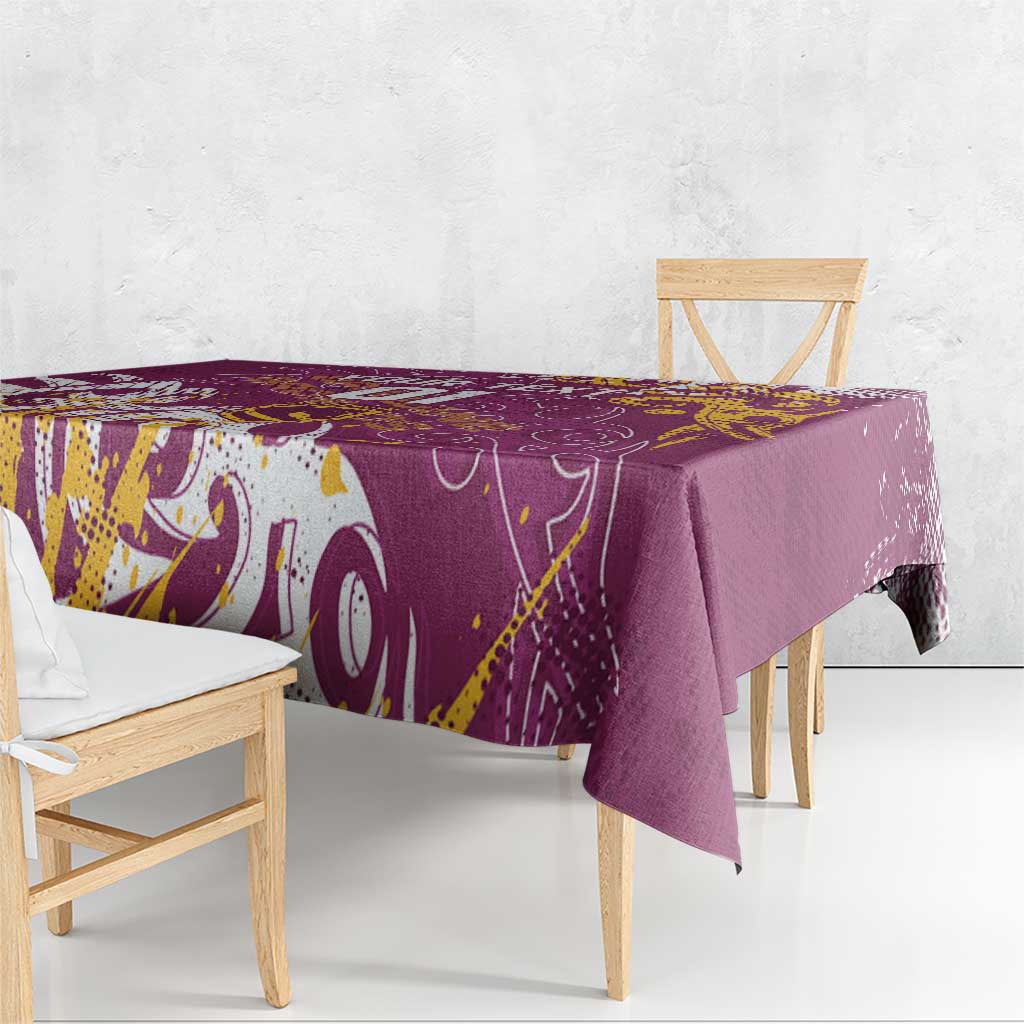 Personalized Brisbane Broncos Rugby Tablecloth Urban Street Graffiti Style - Distressed Splatter Elements