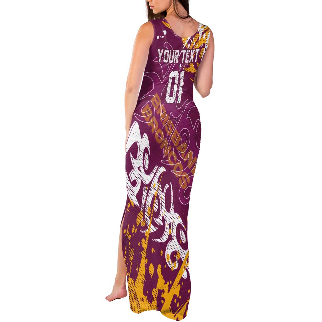 Personalized Brisbane Broncos Rugby Tank Maxi Dress Urban Street Graffiti Style - Distressed Splatter Elements