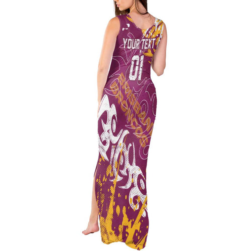 Personalized Brisbane Broncos Rugby Tank Maxi Dress Urban Street Graffiti Style - Distressed Splatter Elements