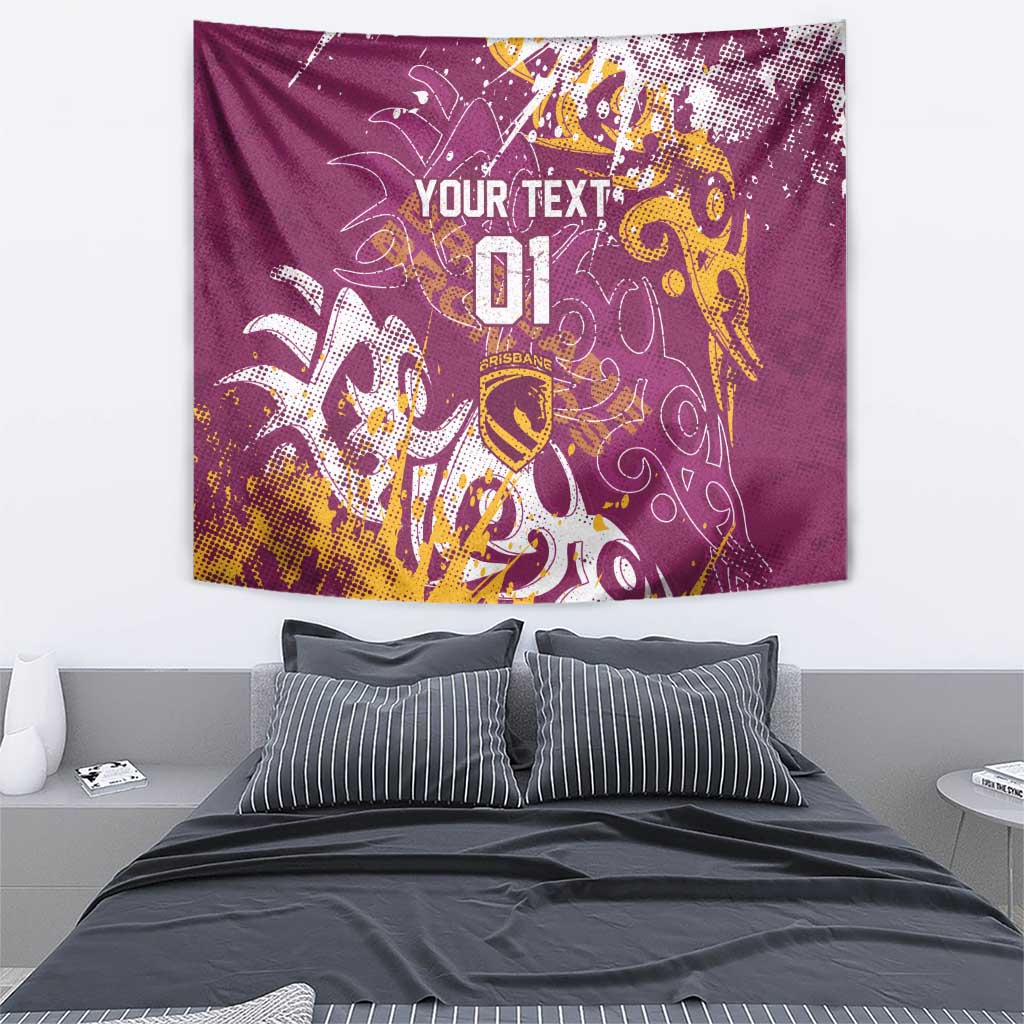 Personalized Brisbane Broncos Rugby Tapestry Urban Street Graffiti Style - Distressed Splatter Elements