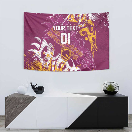 Personalized Brisbane Broncos Rugby Tapestry Urban Street Graffiti Style - Distressed Splatter Elements