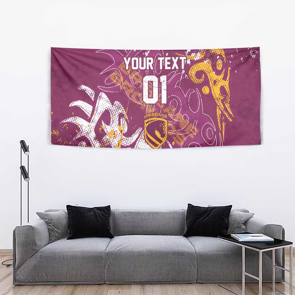 Personalized Brisbane Broncos Rugby Tapestry Urban Street Graffiti Style - Distressed Splatter Elements