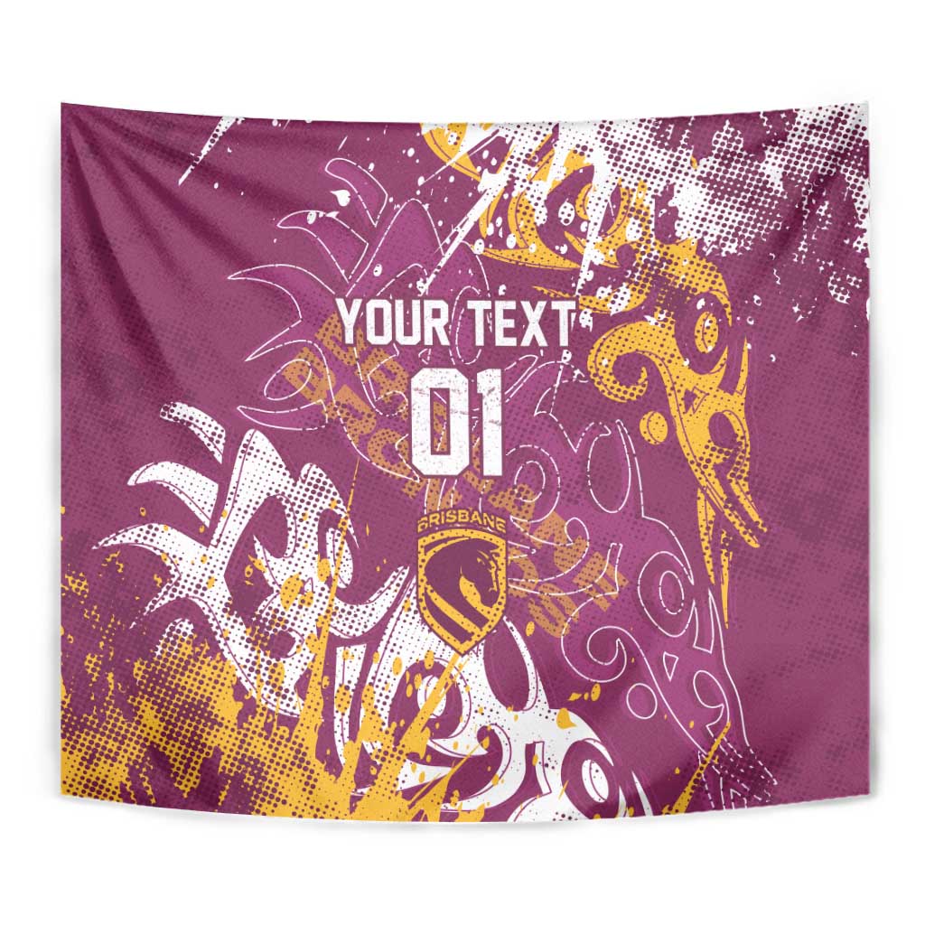 Personalized Brisbane Broncos Rugby Tapestry Urban Street Graffiti Style - Distressed Splatter Elements