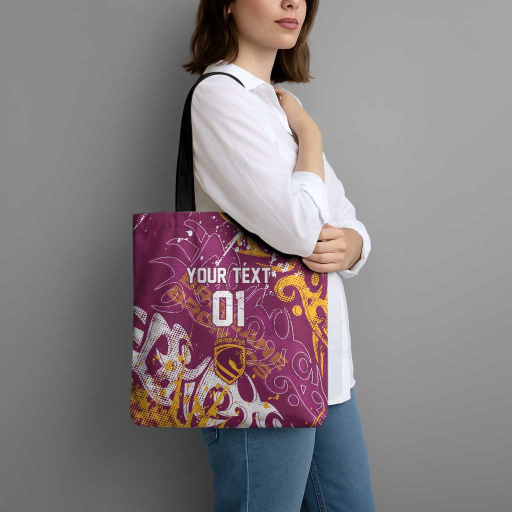 Personalized Brisbane Broncos Rugby Tote Bag Urban Street Graffiti Style - Distressed Splatter Elements