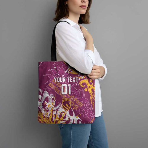 Personalized Brisbane Broncos Rugby Tote Bag Urban Street Graffiti Style - Distressed Splatter Elements