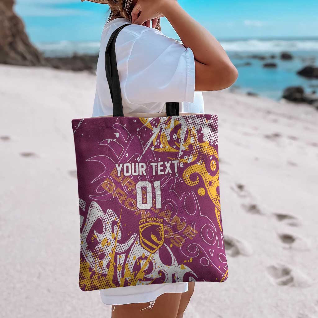 Personalized Brisbane Broncos Rugby Tote Bag Urban Street Graffiti Style - Distressed Splatter Elements