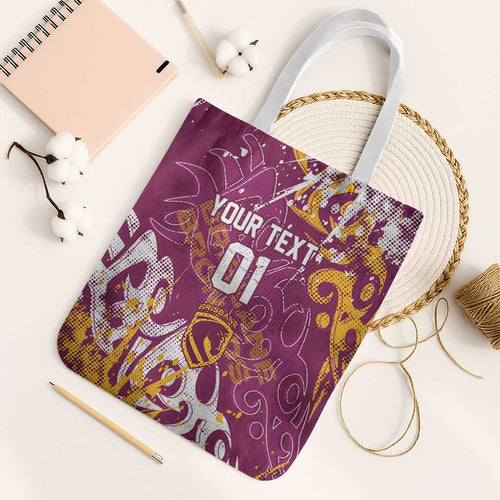 Personalized Brisbane Broncos Rugby Tote Bag Urban Street Graffiti Style - Distressed Splatter Elements