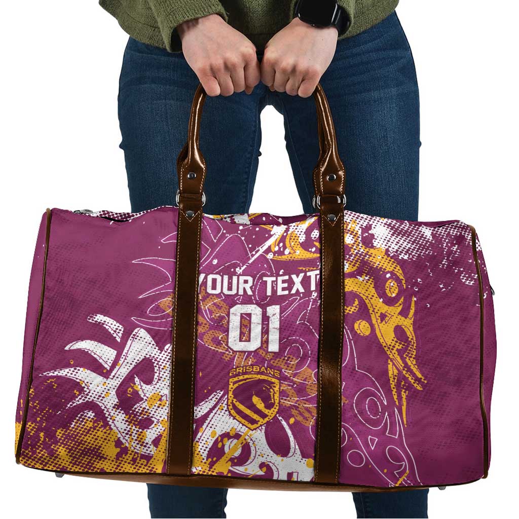 Personalized Brisbane Broncos Rugby Travel Bag Urban Street Graffiti Style - Distressed Splatter Elements