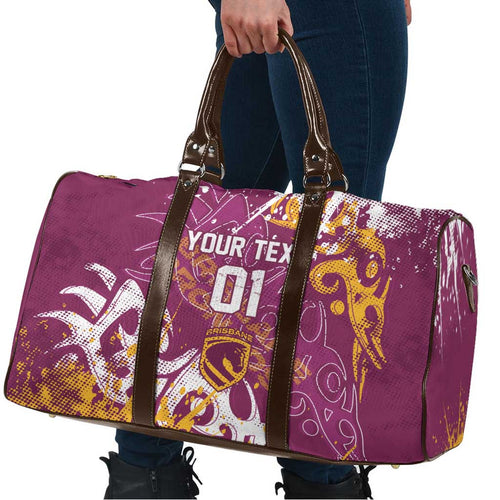 Personalized Brisbane Broncos Rugby Travel Bag Urban Street Graffiti Style - Distressed Splatter Elements