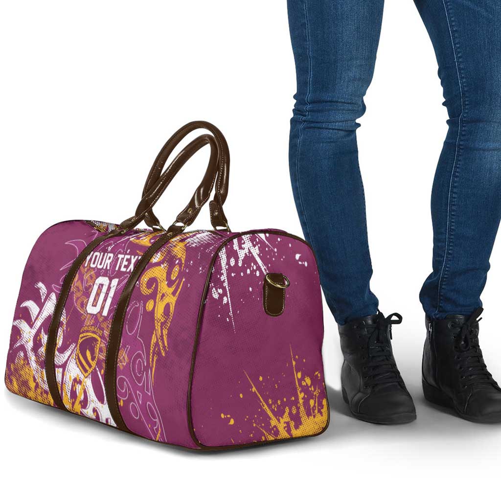 Personalized Brisbane Broncos Rugby Travel Bag Urban Street Graffiti Style - Distressed Splatter Elements