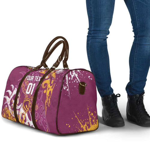 Personalized Brisbane Broncos Rugby Travel Bag Urban Street Graffiti Style - Distressed Splatter Elements