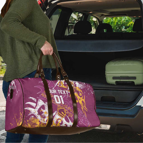 Personalized Brisbane Broncos Rugby Travel Bag Urban Street Graffiti Style - Distressed Splatter Elements