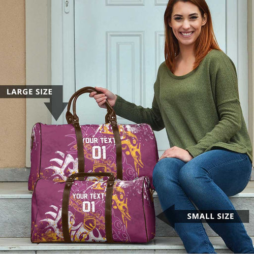 Personalized Brisbane Broncos Rugby Travel Bag Urban Street Graffiti Style - Distressed Splatter Elements