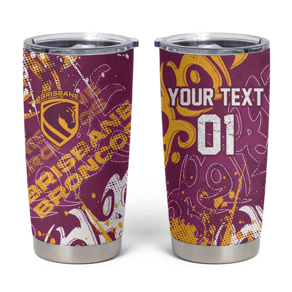 Personalized Brisbane Broncos Rugby Tumbler Cup Urban Street Graffiti Style - Distressed Splatter Elements